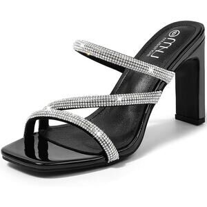 Women Rhinestone Strappy Heels Open Toe Slip On Sparkly Dress Sandals Size 8